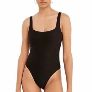J. Crew Black Ribbed Square Neck One Piece Swim Suit Womens 4 NWT